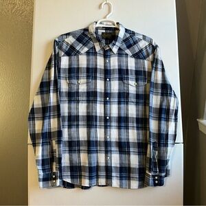 Lucky Brand Navy and White Checkered Men's Shirt